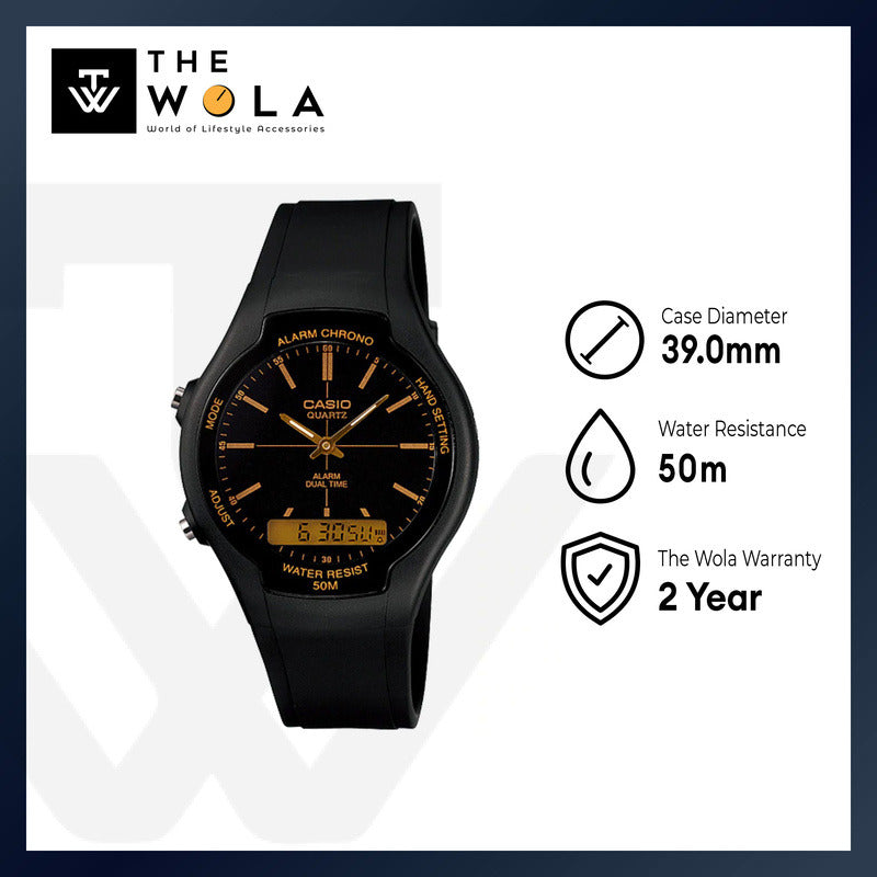 Casio AW-90H-9EV Men Analog-Digital Watch with Black Resin Band