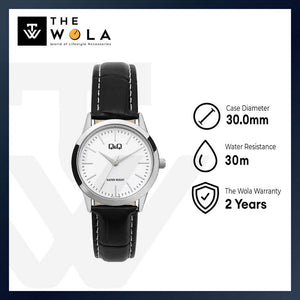 Q&Q Watch by Citizen C11A-013PY Women Analog Watch with Black Leather Strap