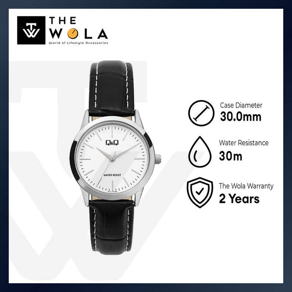 Q&Q Watch by Citizen C11A-013PY Women Analog Watch with Black Leather Strap
