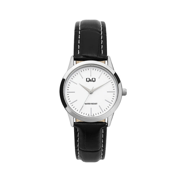 Q&Q Watch by Citizen C11A-013PY Women Analog Watch with Black Leather Strap