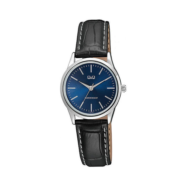 Q&Q Watch by Citizen C11A-014PY Women Analog Watch with Black Leather Strap