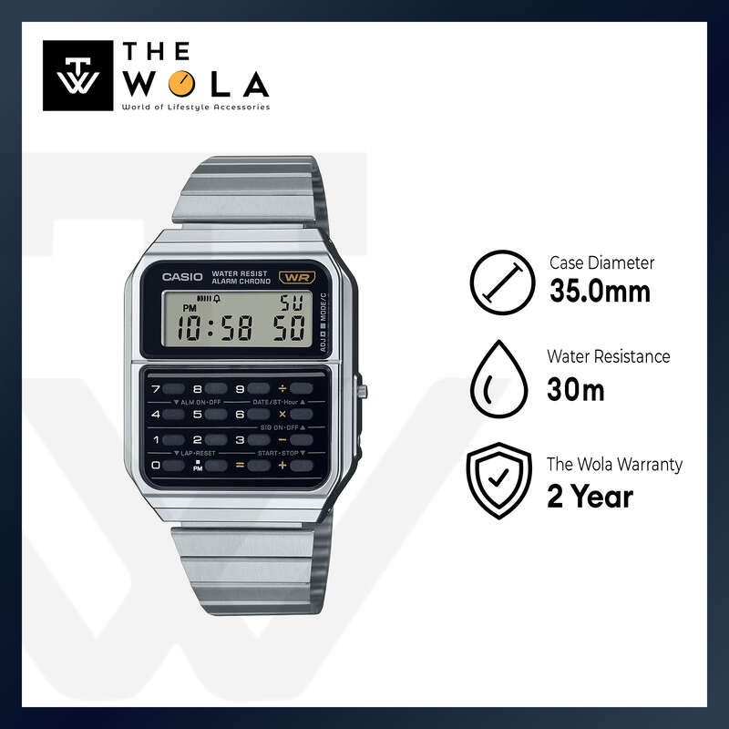 Casio Vintage Men Digital Calculator Watch CA-500WE-1A Silver Stainless Steel Strap