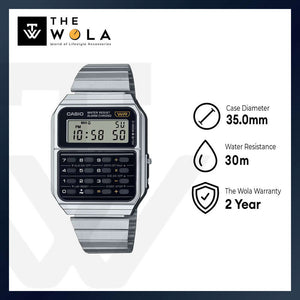 Casio Vintage Men Digital Calculator Watch CA-500WE-1A Silver Stainless Steel Strap