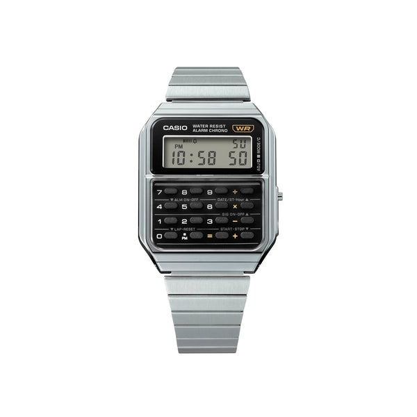 Casio Vintage Men Digital Calculator Watch CA-500WE-1A Silver Stainless Steel Strap