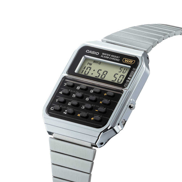 Casio Vintage Men Digital Calculator Watch CA-500WE-1A Silver Stainless Steel Strap