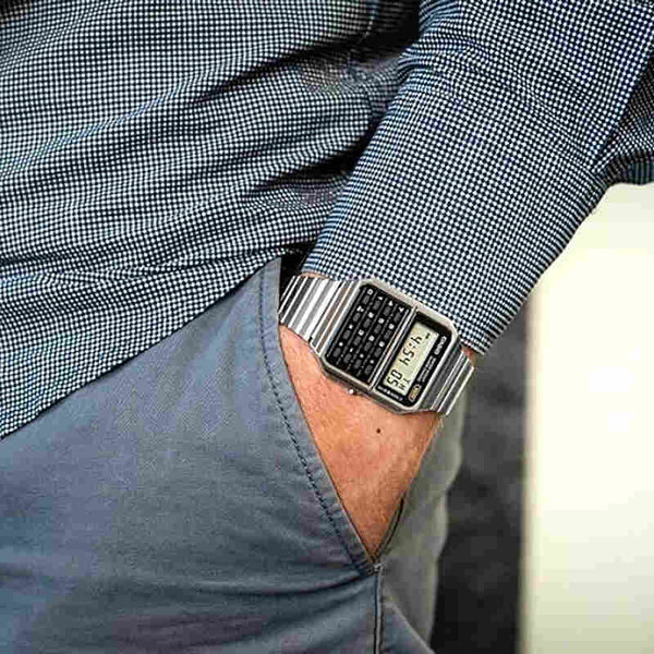 Casio Vintage Men Digital Calculator Watch CA-500WE-1A Silver Stainless Steel Strap