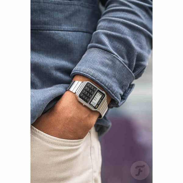 Casio Vintage Men Digital Calculator Watch CA-500WE-1A Silver Stainless Steel Strap
