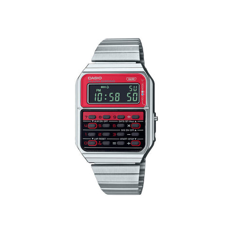 Casio Vintage Heritage Colors CA-500WE-4B Men Digital Calculator Watch Silver Stainless Steel Strap