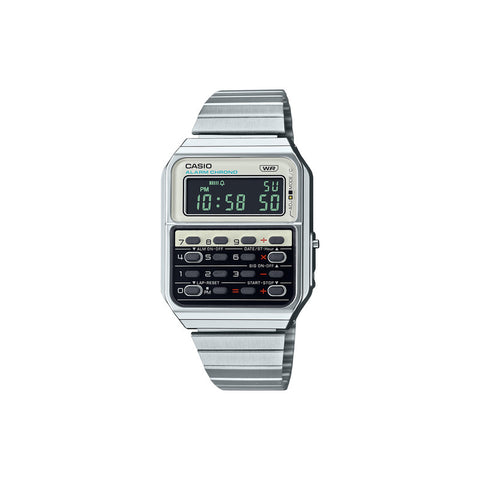 Casio Vintage Heritage Colors CA-500WE-7B Men Digital Calculator Watch Silver Stainless Steel Strap