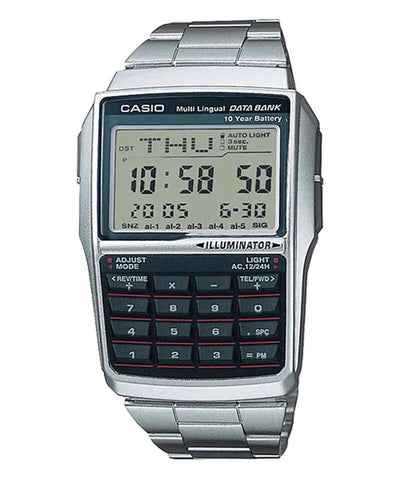 Casio Databank Men Digital Calculator Watch DBC-32D-1A Silver Stainless Steel Strap