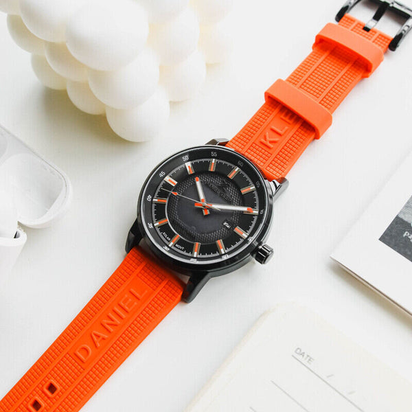 Daniel Klein Solar Men's Analog Watch DK.1.13198-5 Orange Silicone Strap Watch | Watch for Men