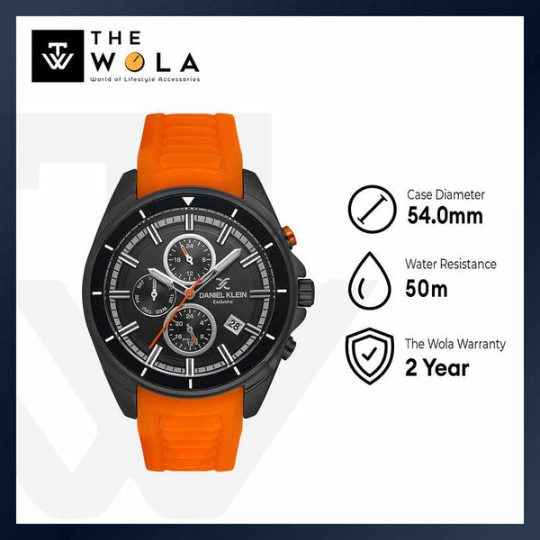 Daniel Klein Exclusive Men's Chronograph Watch DK.1.13551-5 Orange with Silicone Strap | Watch for Men