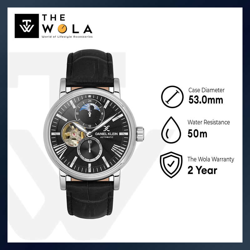 Daniel Klein Automatic Skeleton Men's Chronograph Watch DK.1.13563-2 Black with Leather Strap | Watch for Men