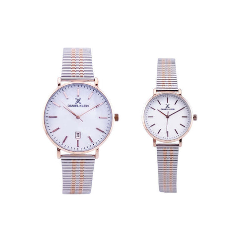 Daniel Klein Pair Couple's Analog DK.1.13577-4 Watch with Silver Mesh Strap | Watch For Men and Women