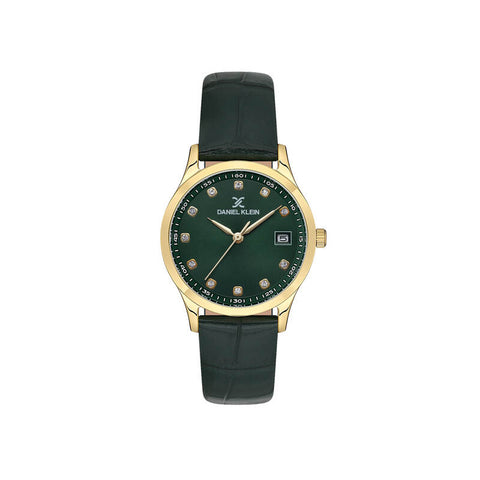 Daniel Klein Premium Women Analog Watch DK.1.13595-3 Green Leather Strap
