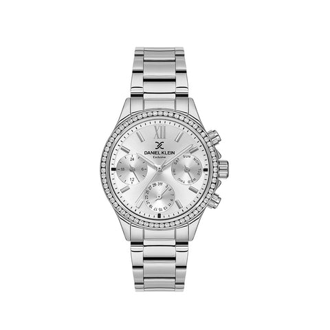 Daniel Klein Premium Women's Chronograph Watch Silver Stainless Steel Strap DK.1.13617-1