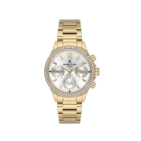 Daniel Klein Premium Women's Chronograph Watch Gold Stainless Steel Strap DK.1.13617-2
