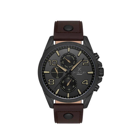Daniel Klein Exclusive Men's Chronograph Watch Black Genuine Leather Strap DK.1.13640-2