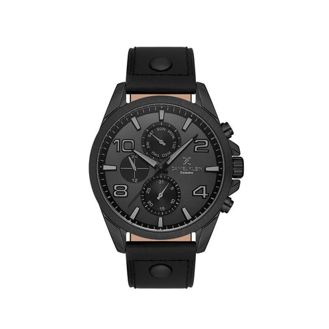 Daniel Klein Exclusive Men's Chronograph Watch Black Genuine Leather Strap DK.1.13640-5