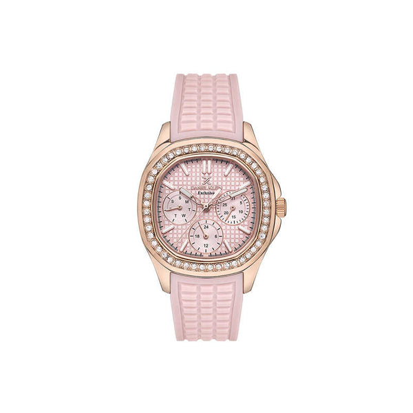 Daniel Klein Exclusive Women's Chronograph Watch Pink Genuine Leather Strap DK.1.13665-4