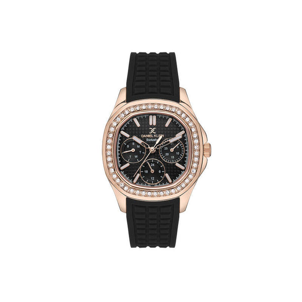 Daniel Klein Exclusive Women's Chronograph Watch Black Genuine Leather Strap DK.1.13665-5