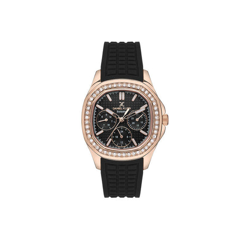 Daniel Klein Exclusive Women's Chronograph Watch Black Genuine Leather Strap DK.1.13665-5