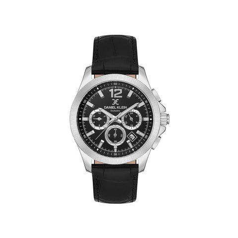 Daniel Klein Exclusive Men Chronograph Watch DK.1.13671-1 Black Leather Strap