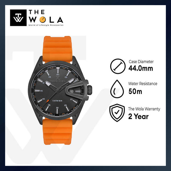 Daniel Klein Premium Men's Analog Watch Orange Silicone Strap DK.1.13673-5