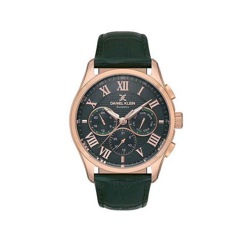 Daniel Klein Exclusive Men Chronograph Watch DK.1.13676-4 Green Leather Strap