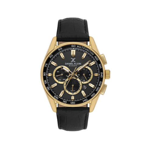 Daniel Klein Exclusive Men's Chronograph Watch Black Genuine Leather  DK.1.14002