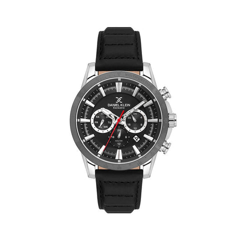 Daniel Klein Exclusive Men's Chronograph Watch Black Genuine Leather  DK.1.14006