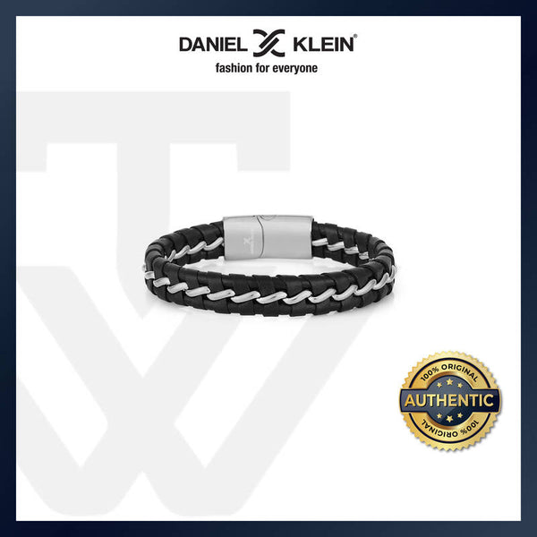 Daniel Klein Men's Bracelet DKJ.5.2004-1 Black Cowhide Braided Men Bangle