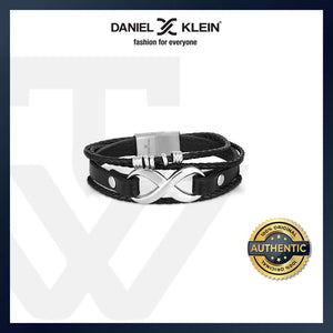 Daniel Klein Infinity Men's Bracelet DKJ.5.2005-1 Silver Multi Layer Leather Men Bangle