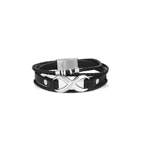 Daniel Klein Infinity Men's Bracelet DKJ.5.2005-1 Silver Multi Layer Leather Men Bangle