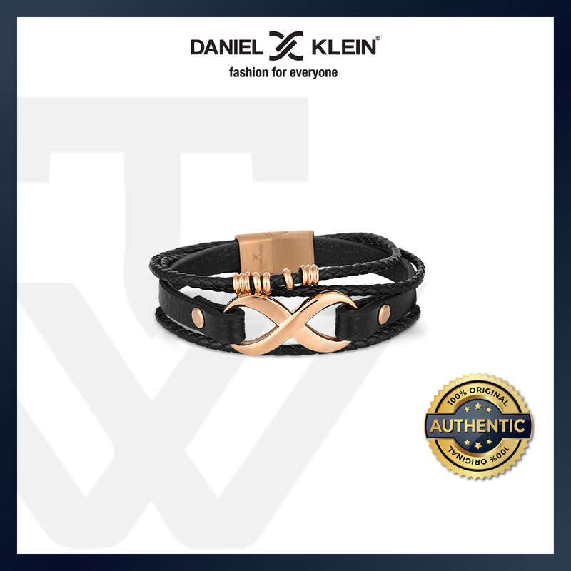 Daniel Klein Infinity Men's Bracelet DKJ.5.2005-3 Rose Gold Multi Layer Leather Men Bangle