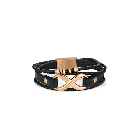 Daniel Klein Infinity Men's Bracelet DKJ.5.2005-3 Rose Gold Multi Layer Leather Men Bangle