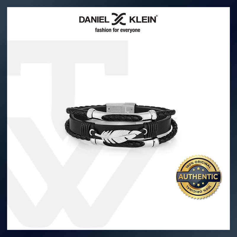 Daniel Klein Foliage Men's Bracelet DKJ.5.2007-1 Silver Multi Layer Leather Men Bangle