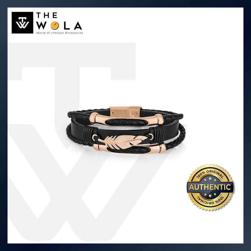 Daniel Klein Foliage Men's Bracelet DKJ.5.2007-3 Rose Gold Multi Layer Leather Men Bangle