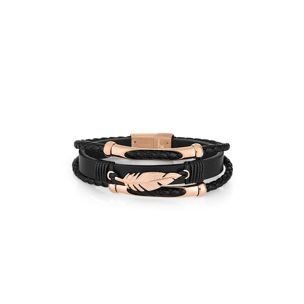 Daniel Klein Foliage Men's Bracelet DKJ.5.2007-3 Rose Gold Multi Layer Leather Men Bangle