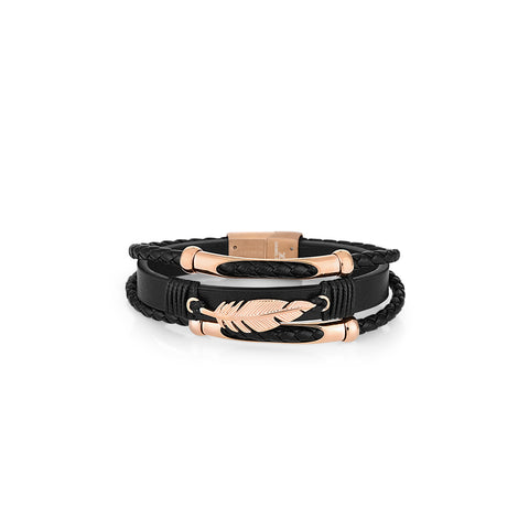 Daniel Klein Foliage Men's Bracelet DKJ.5.2007-3 Rose Gold Multi Layer Leather Men Bangle