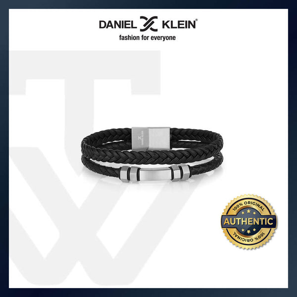 Daniel Klein Men's Bracelet DKJ.5.2008-1 Black Cowhide Braided Multi Layer Leather Men Bangle