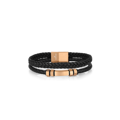 Daniel Klein Men's Bracelet DKJ.5.2008-3 Rose Gold Cowhide Braided Multi Layer Leather Men Bangle