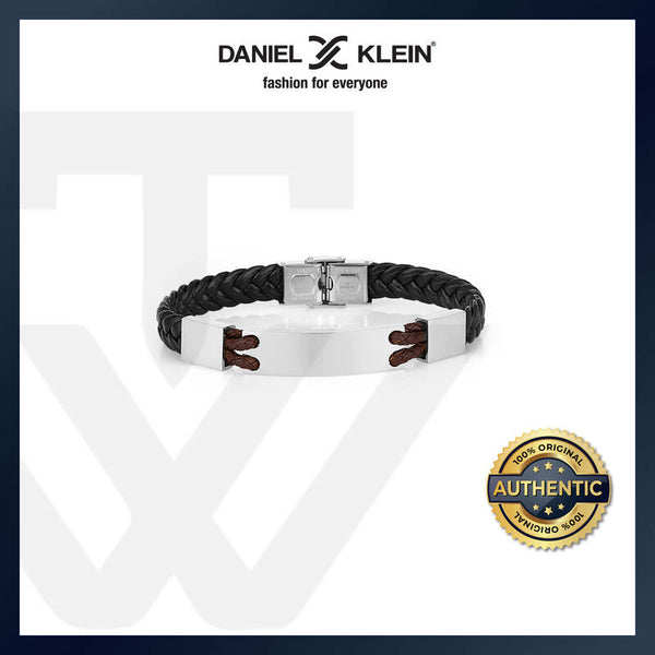 Daniel Klein Men's Bracelet DKJ.5.2009-1 Silver Cowhide Braided Leather Men Bangle