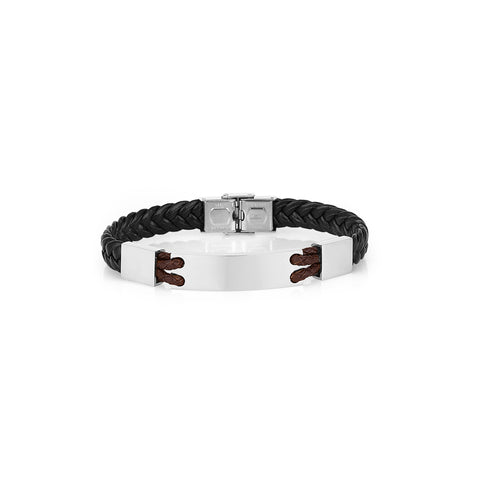 Daniel Klein Men's Bracelet DKJ.5.2009-1 Silver Cowhide Braided Leather Men Bangle