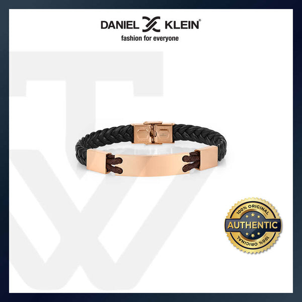 Daniel Klein Men's Bracelet DKJ.5.2009-3 Black Cowhide Braided Leather Men Bangle