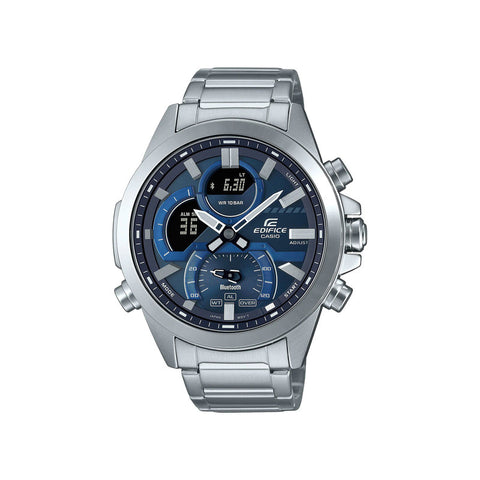 Edifice Smartphone Link Men's Chronograph Watch ECB-30D-2A Blue Dial with Silver Stainless Steel Watch for Men