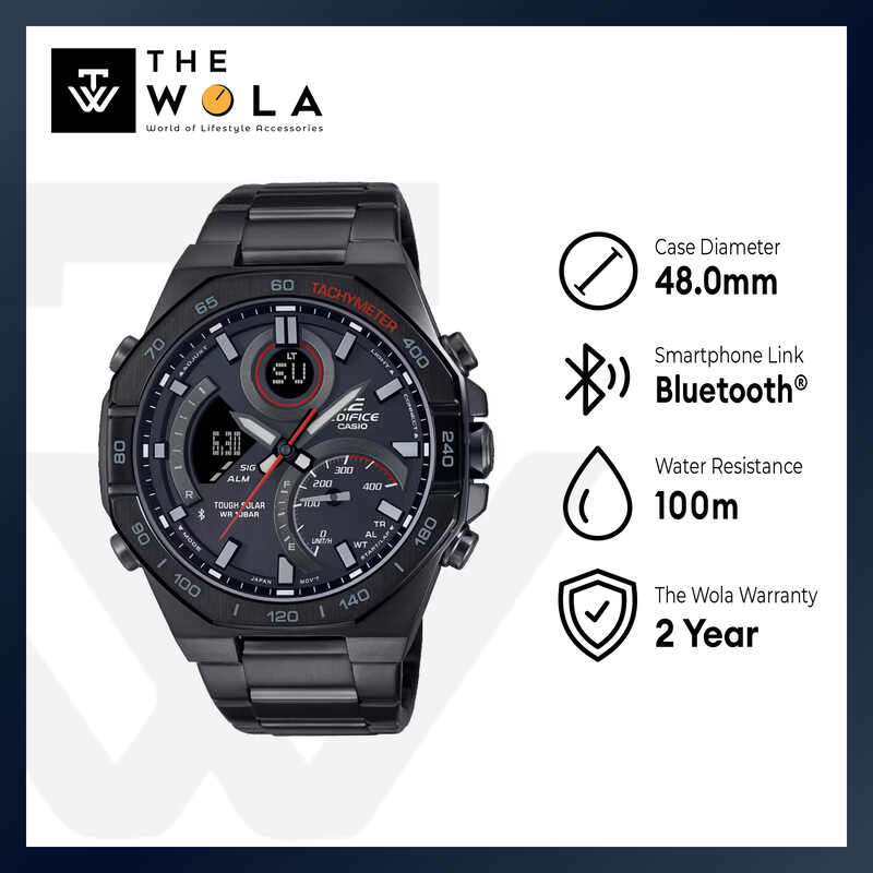 Edifice ECB-950DC-1A Men's Solar Power Bluetooth® Watch with Black Stainless Steel Band