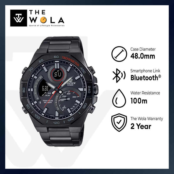Edifice ECB-950DC-1A Men's Solar Power Bluetooth® Watch with Black Stainless Steel Band