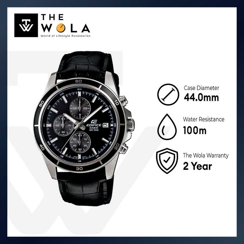 Edifice Men's Chronograph Watch EFR-526L-1AV Black Genuine Leather Band Man Watch