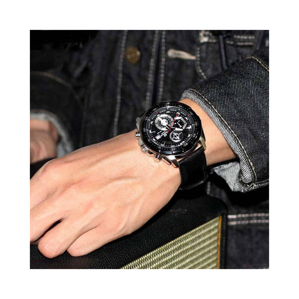 Edifice Men's Chronograph Watch EFR-539L-1AV Black Genuine Leather Band Man Watch